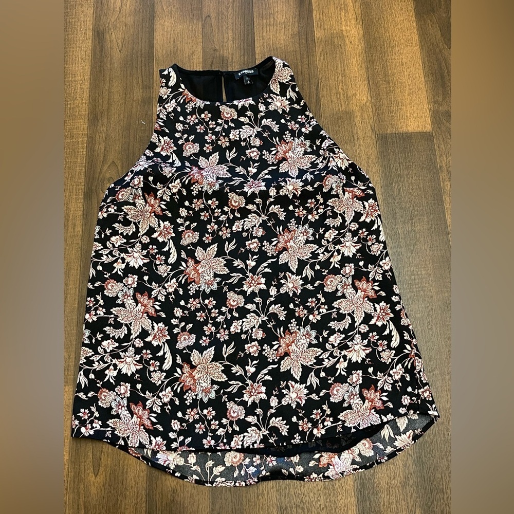 Express Black and Pink Floral Sleeveless Tank Top